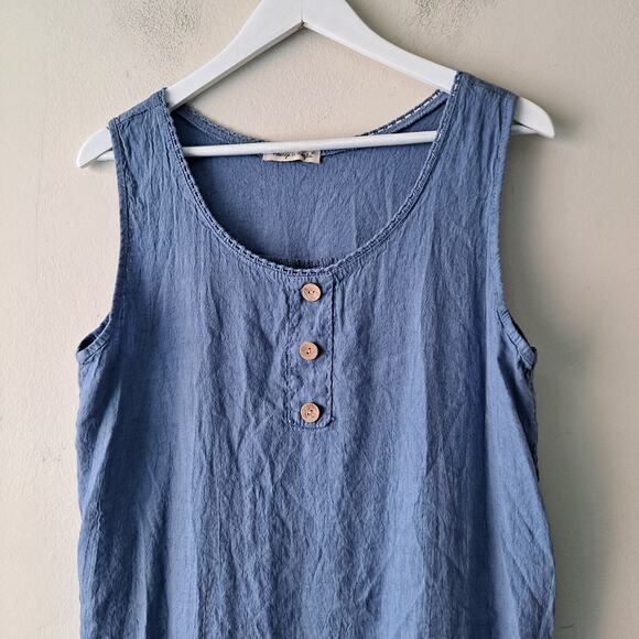 Firenze In Maglia Tank Dress 100% Linen Sleeveless Scoop Neck Mini Blue Size L - Picture 5 of 11